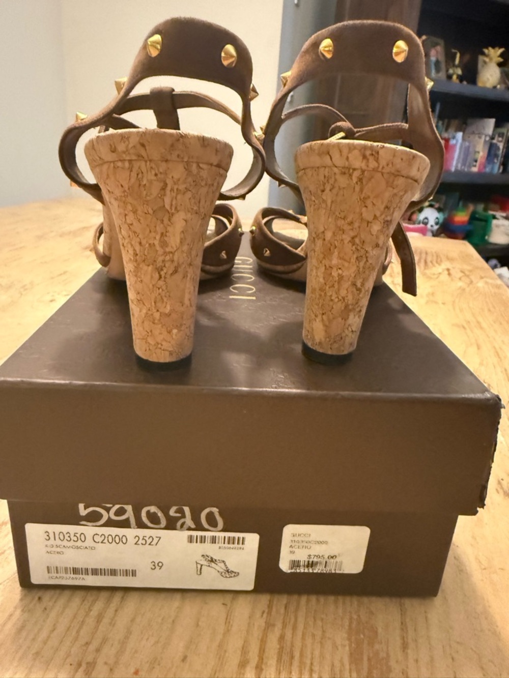 Gucci Brown Suede Studded T-Strap Sandals - Picture 4 of 11